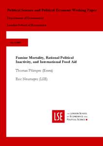 Political Science and Political Economy Working Paper Department of Government London School of Economics