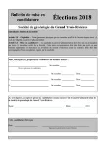 Bulletin de mise en candidature ÉlectionsSociété de généalogie du Grand Trois-Rivières