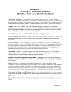 Glossary of Classification Terms for Idaho BLM Land Cover Classification System