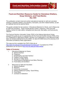 Food and Nutrition Resource Guide for Homeless Shelters, Soup Kitchens, and Food Banks
