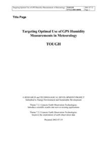Targeting Optimal Use of GPS Humidity Measurements in Meteorology  TOUGH EVG2[removed]-07-22