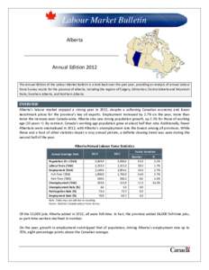 Labour Market Bulletin Alberta Annual Edition 2012 The Annual Edition of the Labour Market Bulletin is a look back over the past year, providing an analysis of annual Labour Force Survey results for the province of Alber