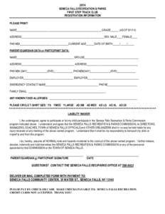 2014 SENECA FALLS RECREATION & PARKS FIRST STEP TRACK CLUB REGISTRATION INFORMATION PLEASE PRINT! NAME_______________________________________________________________GRADE______ (AS OF[removed])