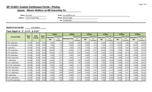 Page 1 of 9  SP[removed]Custom Continuous Forms - Pricing VENDOR:    Moore Wallace an RR Donnelley Co