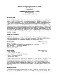 Total Maximum Daily Load for E. coli for the River Raisin