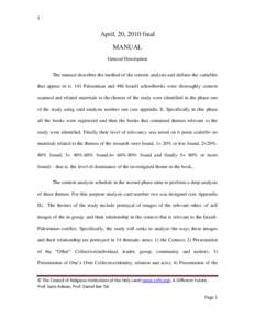 1  April, 20, 2010 final MANUAL General Description The manual describes the method of the content analysis and defines the variables