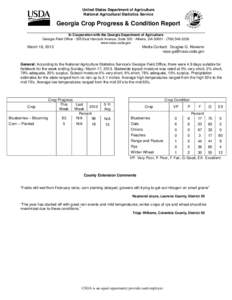 United States Department of Agriculture National Agricultural Statistics Service Georgia Crop Progress & Condition Report In Cooperation with the Georgia Department of Agriculture Georgia Field Office · 355 East Hancock