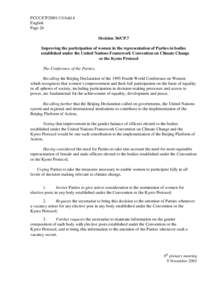 FCCC/CP[removed]Add.4 English Page 26 Decision 36/CP.7 Improving the participation of women in the representation of Parties in bodies established under the United Nations Framework Convention on Climate Change
