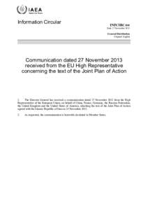 INFCIRC[removed]Communication dated 27 November 2013 received from the EU High Representative concerning the text of the Joint Plan of Action