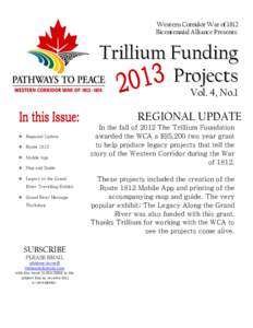 Western Corridor War of 1812 Bicentennial Alliance Presents: Trillium Funding Projects Vol. 4, No.1