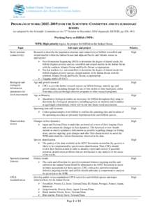 PROGRAM OF WORK (2015–2019) FOR THE SCIENTIFIC COMMITTEE AND ITS SUBSIDIARY BODIES (as adopted by the Scientific Committee at its 17th Session in December[removed]Appendix XXXVIII, pp 326–341) Working Party on Billfish