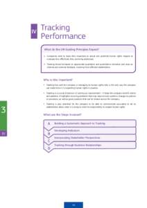 IV  Tracking Performance What do the UN Guiding Principles Expect? Companies need to track their responses to actual and potential human rights impacts to