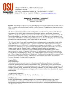 College of Earth, Ocean, and Atmospheric Sciences Oregon State University 104 CEOAS Administration Building  Corvallis, OregonTel: (  Fax: (  www.ceoas.oregonstate.edu  Rese