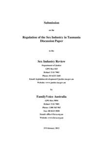 Submission on the Regulation of the Sex Industry in Tasmania Discussion Paper to the