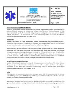 EMS Policy[removed]EMS Response Planning to a Suspected Biological/Infectious Disease Incident