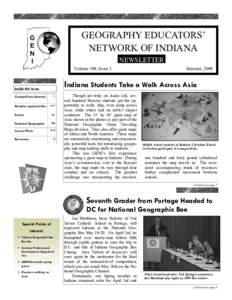 GEOGRAPHY EDUCATORS’ NETWORK OF INDIANA NEWSLETTER Volume 109, Issue 3  Indiana Students Take a Walk Across Asia
