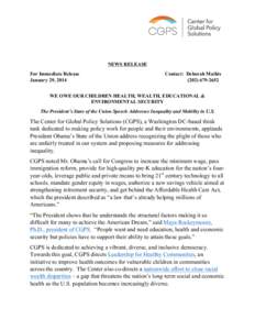    NEWS RELEASE For Immediate Release January 29, 2014
