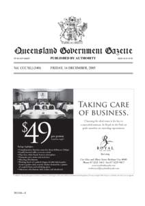 QueenslandGovernment Government Gazette Queensland Gazette PUBLISHED BY AUTHORITY