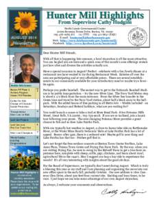 Hunter Mill Highlights From Supervisor Cathy Hudgins North County Governmental Center[removed]Bowman Towne Drive, Reston, VA[removed]0283 (O[removed]TTY[removed]FAX)