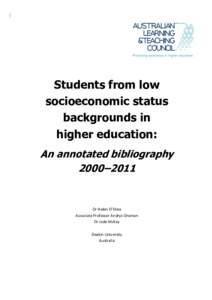 Students from low socioeconomic status backgrounds in higher education: An annotated bibliography 2000–2011