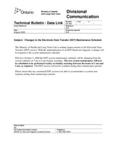 Ministry of Health and Long-Term Care Technical Bulletin - Data Link Cross Reference