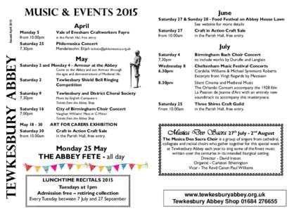 Tewkesbury Abbey  Issued April 2015 Music & Events 2015 April