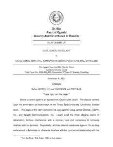 In The Court of Appeals Seventh District of Texas at Amarillo No[removed]CV  MIKE LEACH, APPELLANT