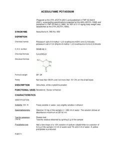 ACESULFAME POTASSIUM Prepared at the 57th JECFA[removed]and published in FNP 52 Add[removed]), superseding specifications prepared at the 46th JECFA[removed]and