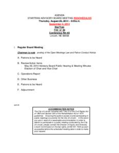 StarTran Advisory Board Meeting Agenda for September 4, 2014