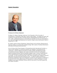 Speaker Biographies  Professor Sir William Wakeham