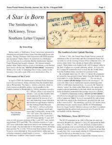 Texas Postal History Society Journal, Vol. 34, No. 3 August[removed]Page 7 A Star is Born The Smithsonian’s