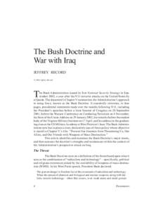 The Bush Doctrine and War with Iraq JEFFREY RECORD © 2003 Jeffrey Record  T