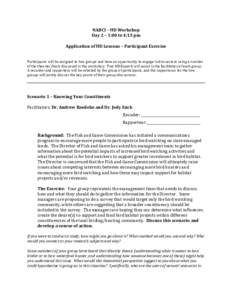 NABCI – HD Workshop Day 2 – 1:00 to 4:15 pm Application of HD Lessons – Participant Exercise Participants will be assigned to two groups and have an opportunity to engage in discussions using a number of the theori