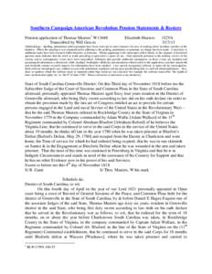 Southern Campaign American Revolution Pension Statements & Rosters Pension application of Thomas Masters 1 W13688 Transcribed by Will Graves Elizabeth Masters