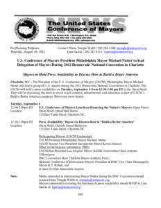 Michael Nutter / Anthony Foxx / Charlotte /  North Carolina / Local government in the United States / North Carolina / United States Conference of Mayors / National Conference of Democratic Mayors / Geography of North Carolina