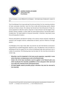 ASSYRIA COUNCIL OF EUROPE 18 December 2011 Press Release US WITHDRAWAL LEAVES MINORITIES IN DANGER – INTERNATIONAL COMMUNITY URGED TO ACT