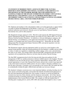 STATEMENT OF HERBERT FROST, ASSOCIATE DIRECTOR, NATURAL RESOURCE STEWARDSHIP AND SCIENCE, NATIONAL PARK SERVICE, U.S. DEPARTMENT OF THE INTERIOR, BEFORE THE SUBCOMMITTEE ON NATIONAL PARKS OF THE SENATE COMMITTEE ON ENERG