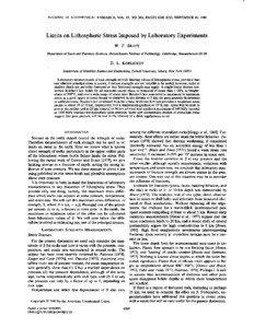 JOURNAL OF GEOPHYSICAL RESEARCH, VOL. 85, NO. B11, PAGES[removed],NOVEMBER 10, 1980  Limits on LithosphericStressImposedby Laboratory Experiments