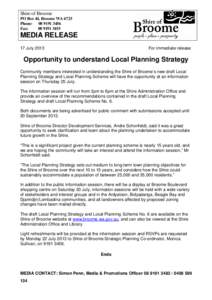 Microsoft Word - MEDIA RELEASE - Opportunity to understand Local Planning Strategy