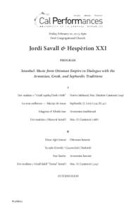 Friday, February 20, 2015, 8pm First Congregational Church Jordi Savall & Hespèrion XXI PROGRAM