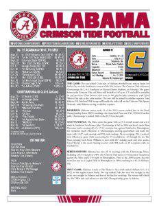 ALABAMA CRIMSON TIDE FOOTBALL 15 NATIONAL CHAMPIONSHIPS 107 FIRST TEAM ALL-AMERICANS 60 BOWL APPEARANCES 34 BOWL VICTORIES 23 SEC CHAMPIONSHIPS