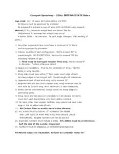 Cocopah Speedway - 250cc INTERMEDIATE Rules Age Limit: [removed]years Birth date before[removed]All drivers must be approved by promoter Be prepared to present a copy of your birth certificate upon request. Motors: 250cc,