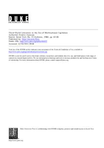 Third-World Literature in the Era of Multinational Capitalism Author(s): Fredric Jameson Source: Social Text, No. 15 (Autumn, 1986), ppPublished by: Duke University Press Stable URL: http://www.jstor.org/stable/4