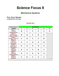Science Focus 8 Mechanical Systems Pop Quiz Master (5 questions) for each Topic  Answer Key