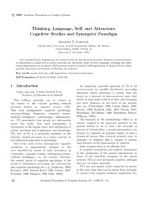 c 1999 Nonlinear Phenomena in Complex Systems ° Thinking, Language, Self, and Attractors: Cognitive Studies and Synergetic Paradigm Alexander D. Linkevich