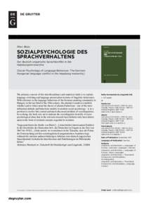 Péter Maitz  SOZIALPSYCHOLOGIE DES SPRACHVERHALTENS Der deutsch-ungarische Sprachkonflikt in der Habsburgermonarchie