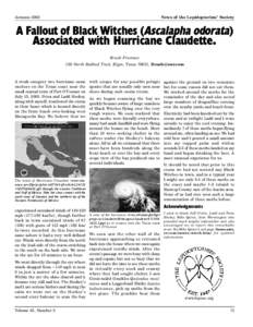 Autumn[removed]News of the Lepidopterists’ Society A Fallout of Black Witches (Ascalapha odorata) Associated with Hurricane Claudette.