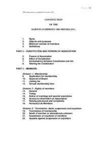 Page |1 DSO proposed new constitution November 2014 CONSTITUTION OF THE DARWIN SYMPHONY ORCHESTRA INC.