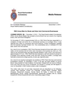 Royal Newfoundland Constabulary For Immediate Release Royal Newfoundland Constabulary