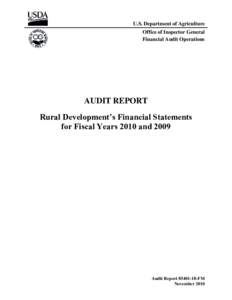 U.S. Department of Agriculture Office of Inspector General Financial Audit Operations AUDIT REPORT Rural Development’s Financial Statements